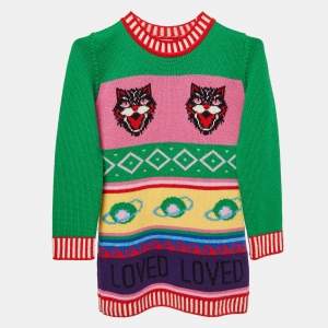 Gucci Green Intarsia Wool Knit Sweater Dress 8Y