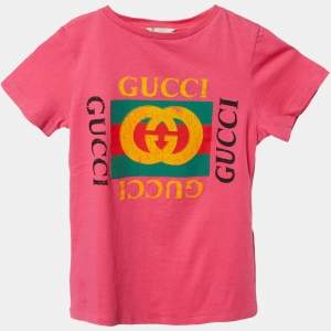 Gucci Kids Pink Logo Print Cotton T-Shirt 5Yrs