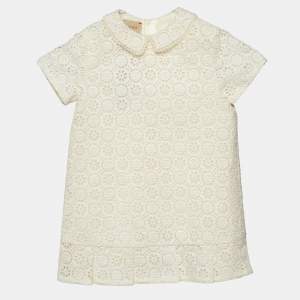 Gucci Light Beige Floral and Logo Patterned Hacoba Kids Dress 18-24 M