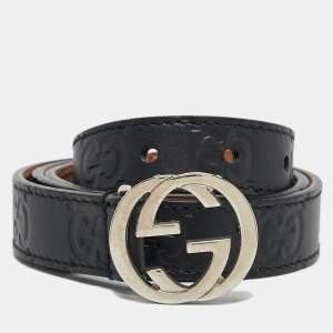 Gucci Black Guccissima Leather Interlocking G Buckle Belt L