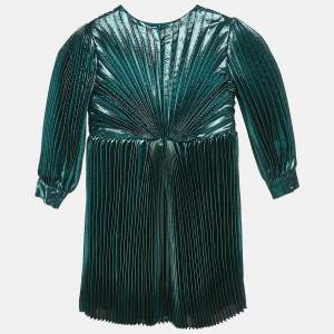 Gucci Kids Green Lamé Pleated Dress 5 Yrs