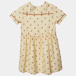 Gucci Yellow Floral Embroidery and Logo Pattern Cotton Dress 6 Yrs