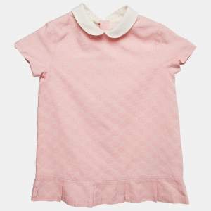 Gucci Kids Pink GG Jacquard Cotton Pleated Dress 12-24M