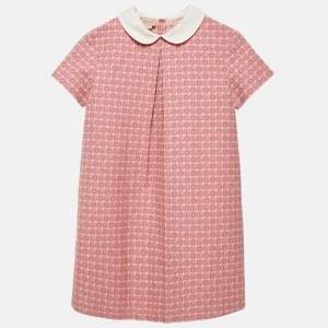 Gucci Kids Pink Monogram Jacquard Cotton Blend Dress 12 Yrs