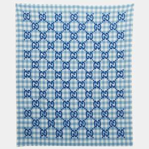 Pre Owned Gucci Blue GG Checks Wool Blanket 