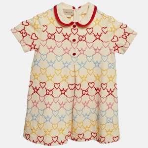 Pre Owned Gucci Kids Cream GG Embroidered Jersey Dress 24M