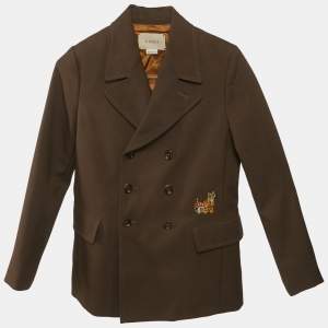 مملوكة مسبقًا Gucci Brown Tiger Embroidered Double Breasted Coat 8Yrs