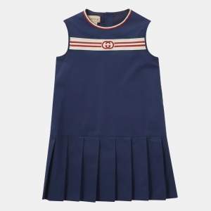 مملوكة مسبقًا Gucci Kids Blue GG Embroidered Cotton Sleeveless Dress 6Yrs