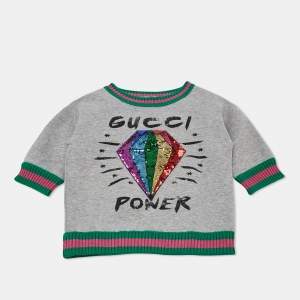 مملوكة مسبقًا Gucci Kids Grey Sequin Diamond Neoprene Sweater 6Yrs