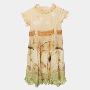 Pre Owned Gucci Kids Cream Printed Silk Ruffled Dress 6Yrs