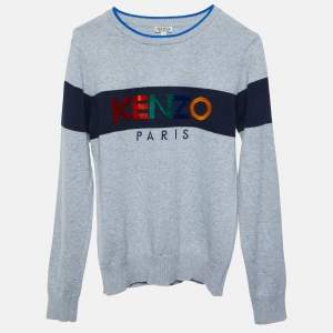 Kenzo Grey Logo Embroidered Cotton Full Sleeve Sweater 12 Yrs