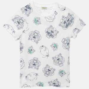Pre Owned Kenzo Kids White Multi-Icon Print Cotton T-Shirt 8 Yrs 