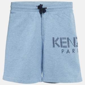 Pre Owned Kenzo Blue Cotton Logo Applique Drawstring Shorts 8Yrs