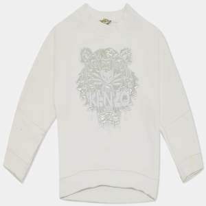 Pre Owned Kenzo Kids White Tiger Embroidered Cotton Sweatshirt 4Yrs