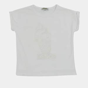 Pre Owned Kenzo Kids White Jersey Embroidered Logo T-Shirt 2 Yrs