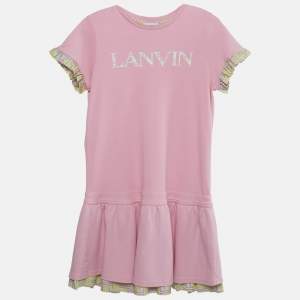 مملوكة مسبقًا Lanvin Kids Pink Logo Print Cotton Dress 14 Yrs 