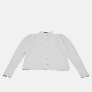 Pre Owned Little Lady Empire Kids White Stripe Cotton Pearl Button Detail Blouse 10Yrs