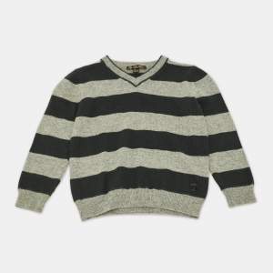 Pre Owned سويتر لورو بيانا مخطط كشمير أخضر/رمادي برقعة على المرفقين مقاس 4 سنوات