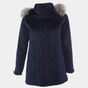 Loro Piana Kids Midnight Blue Cashmere Fox Fur Trimmed Detachable Hood Zip-Up Jacket 12 Yrs