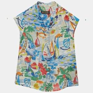 Pre Owned Loro Piana Kids Blue Printed Linen Shirt 4Yrs