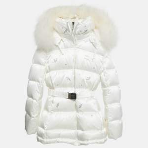 مملوكة مسبقًا Manudieci Kids Ecru Embellished Detail Synthetic Detachable Hood Down Jacket 10Y
