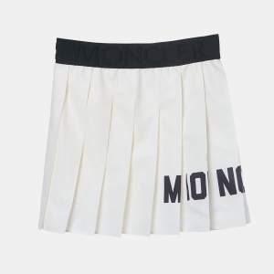 مملوكة مسبقًا Moncler Kids Cream Logo Waist Trim Synthetic Pleated Skirt 4Yrs