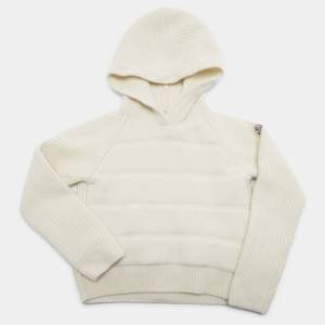 مملوكة مسبقًا Moncler Kids Cream Wool Rib Knit Hooded Sweater 6Yrs