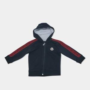Moncler Kids Navy Blue Cotton Zip-Up Tape Trim Detail Sweatshirt 12-18 M