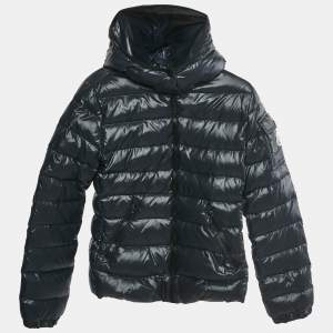 Pre Owned Moncler Kids Navy Blue Nylon Quilted Detachable Hood Down Jacket 14 Yrs 