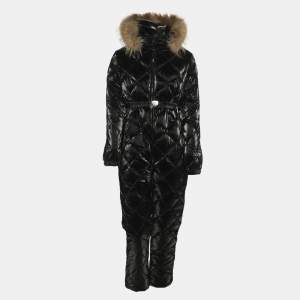 Pre Owned Moncler Black Quilted Nylon Hooded Jumpsuit Ski Jacket 14Y