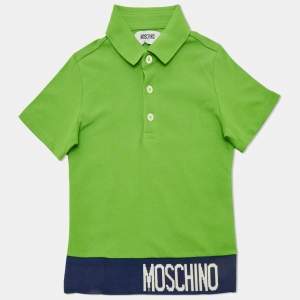 Pre Owned Moschino Kids Green Logo Intarsia Cotton Polo T-Shirt 4 Yrs