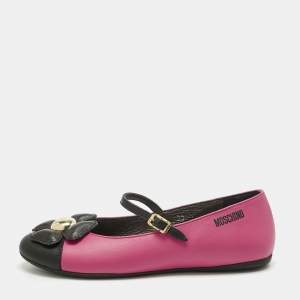 Pre Owned Moschino Pink/Black Leather Flower Ballet Flats Size 33