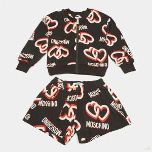 Pre Owned Moschino Kids Black Logo Print Cotton Shorts Set 4Yrs