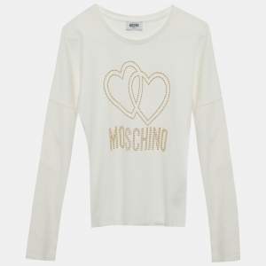 مملوكة مسبقًا Moschino Teen White Cotton Knit Rhinestone Detail Top 14 Yrs