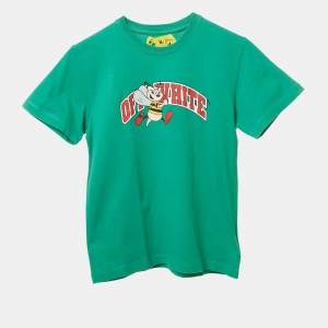 Off-White Kids Green Printed Cotton Crew Neck T-Shirt 10 Yrs