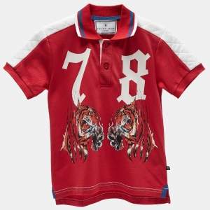 Philipp Plein Junior Red Printed Roar Polo T-Shirt 8 Yrs