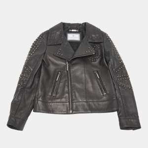 Pre Owned Philipp Plein Junior Black Studded Textured Leather Detail Jacket 8 Yrs 