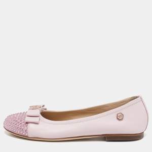 Philipp Plein Pink Leather and Suede Crystal Embellished Music Ballet Flats Size 33