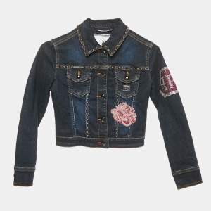 Philipp Plein Junior Navy Blue Embellished Denim Carla Jacket 6 Yrs 