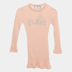 Philipp Plein Junior Pink Crystal Embellished Rib Knit Day Dress 6 Yrs