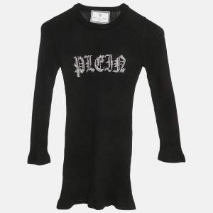 Philipp Plein Junior Black Crystal Embellished Rib Knit Day Dress 8 Yrs