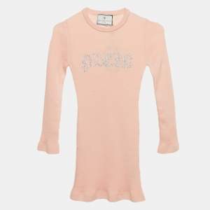 Philipp Plein Junior Pink Crystal Embellished Rib Knit Day Dress 8 Yrs