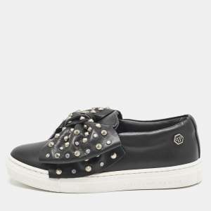Philipp Plein Black Leather Studded Diana Sneakers Size 31