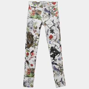 Philipp Plein Junior White Jungle Print Denim Studded Jeans 10 Yrs Waist 23" 