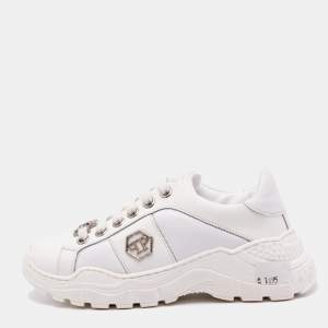 Philipp Plein White Leather Hexagon Sneakers Size 29