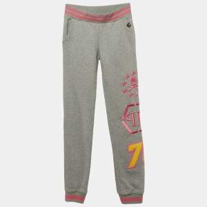 Philipp Plein Junior Grey Embroidered Cotton Knit Joggers 8 Yrs