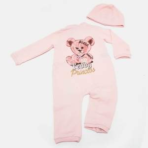 Philipp Plein Baby Pink Printed Jersey Growsuit and Cap 6-9M