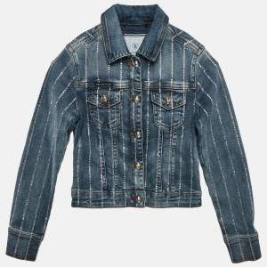Philipp Plein Junior Blue Studded Denim Button Front Shelly Jacket 6 Yrs