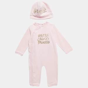 Philipp Plein Pink Printed Jersey Growsuit and Cap Set 9-12M