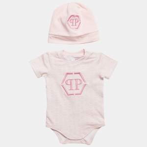 Philipp Plein Pink Printed Jersey Romper and Cap Set 6-9M